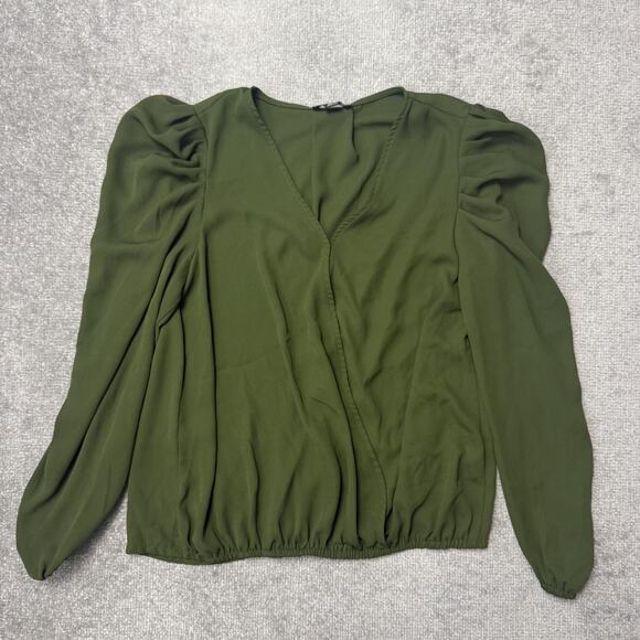 1. State Tops - 1.STATE Blouse Womens Small Green Long Sleeve V Neck Puff Sleeve Elastic Hem